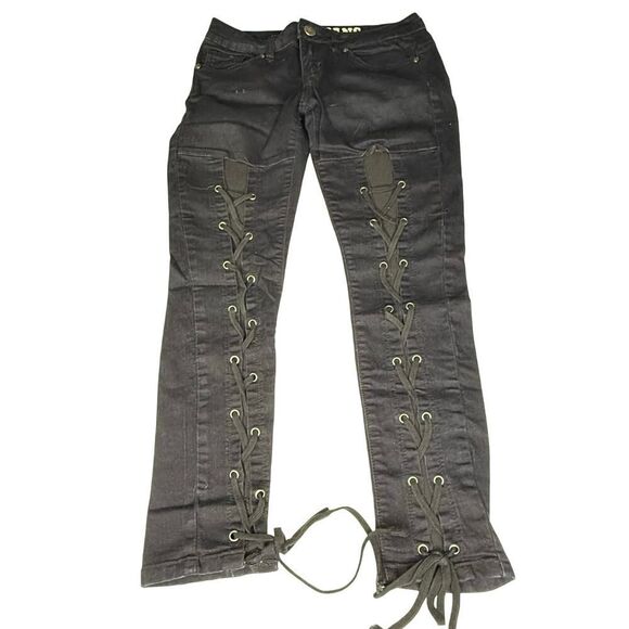 VIP JEANS Black Capri Pants with Grommet Lace-Up Legs Size 5 - Picture 4 of 9